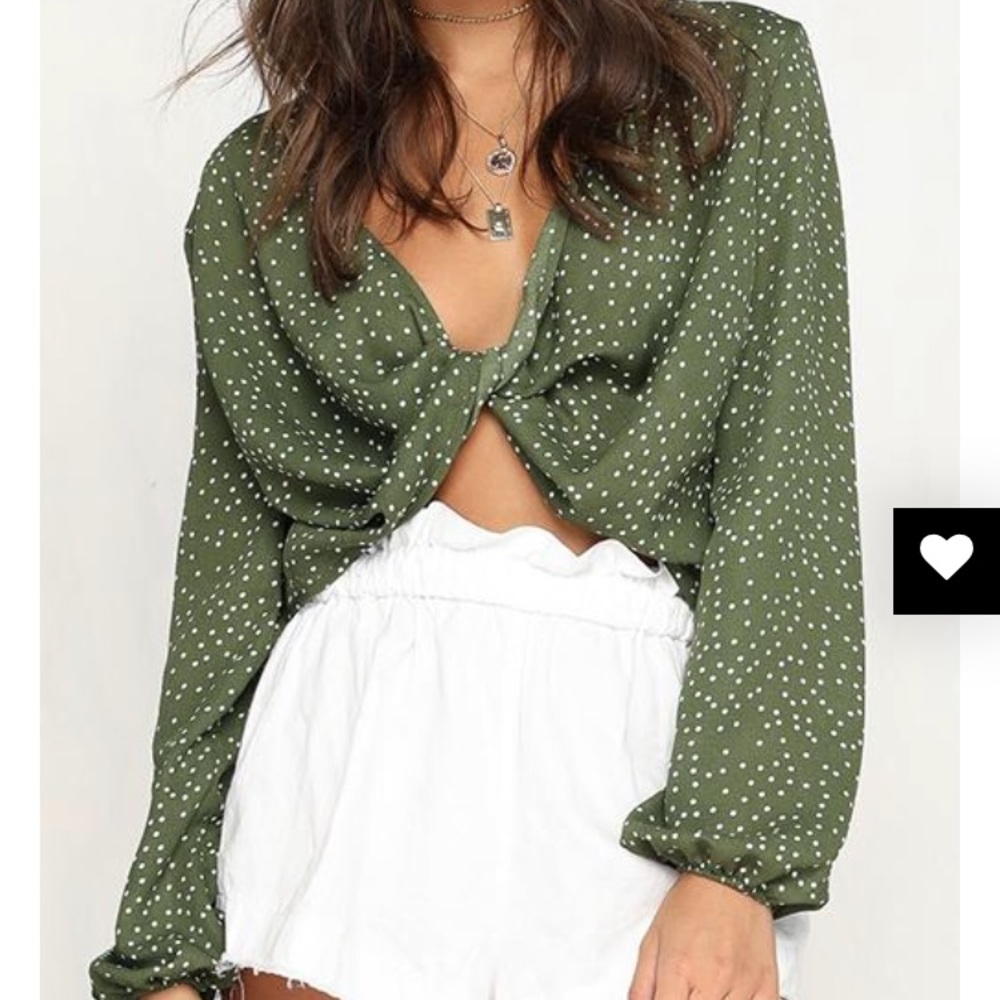 Green polka dot blouse